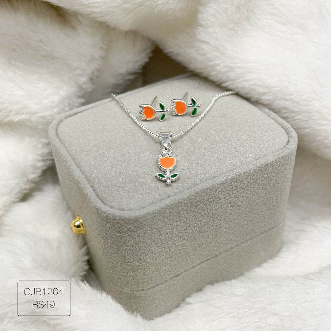 Conjunto Infantil Tulipinha Esmaltado Prateado